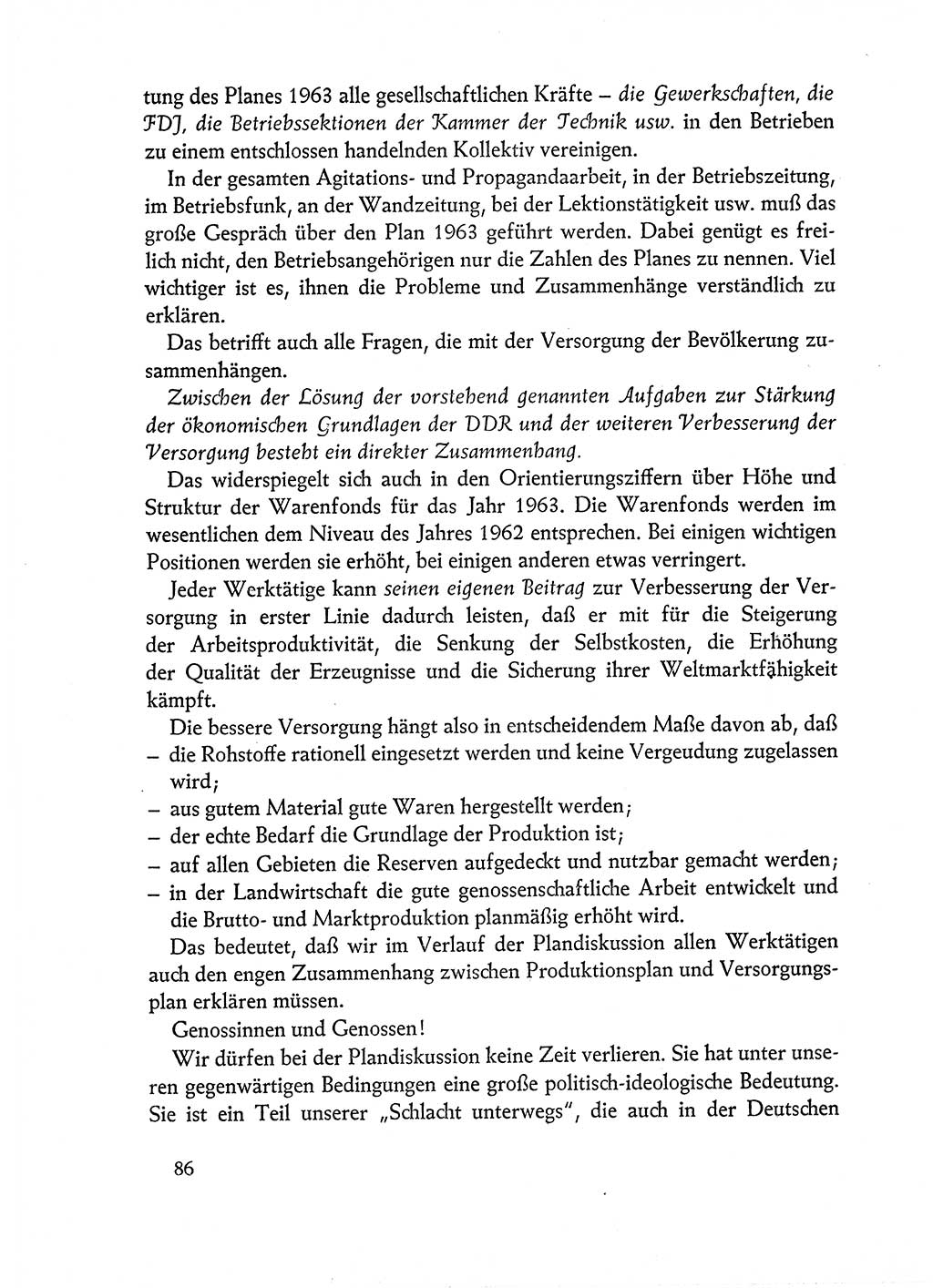 Dokumente der Sozialistischen Einheitspartei Deutschlands (SED) [Deutsche Demokratische Republik (DDR)] 1962-1963, Seite 86 (Dok. SED DDR 1962-1963, S. 86)