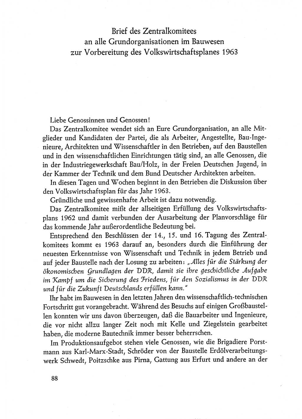 Dokumente der Sozialistischen Einheitspartei Deutschlands (SED) [Deutsche Demokratische Republik (DDR)] 1962-1963, Seite 88 (Dok. SED DDR 1962-1963, S. 88)