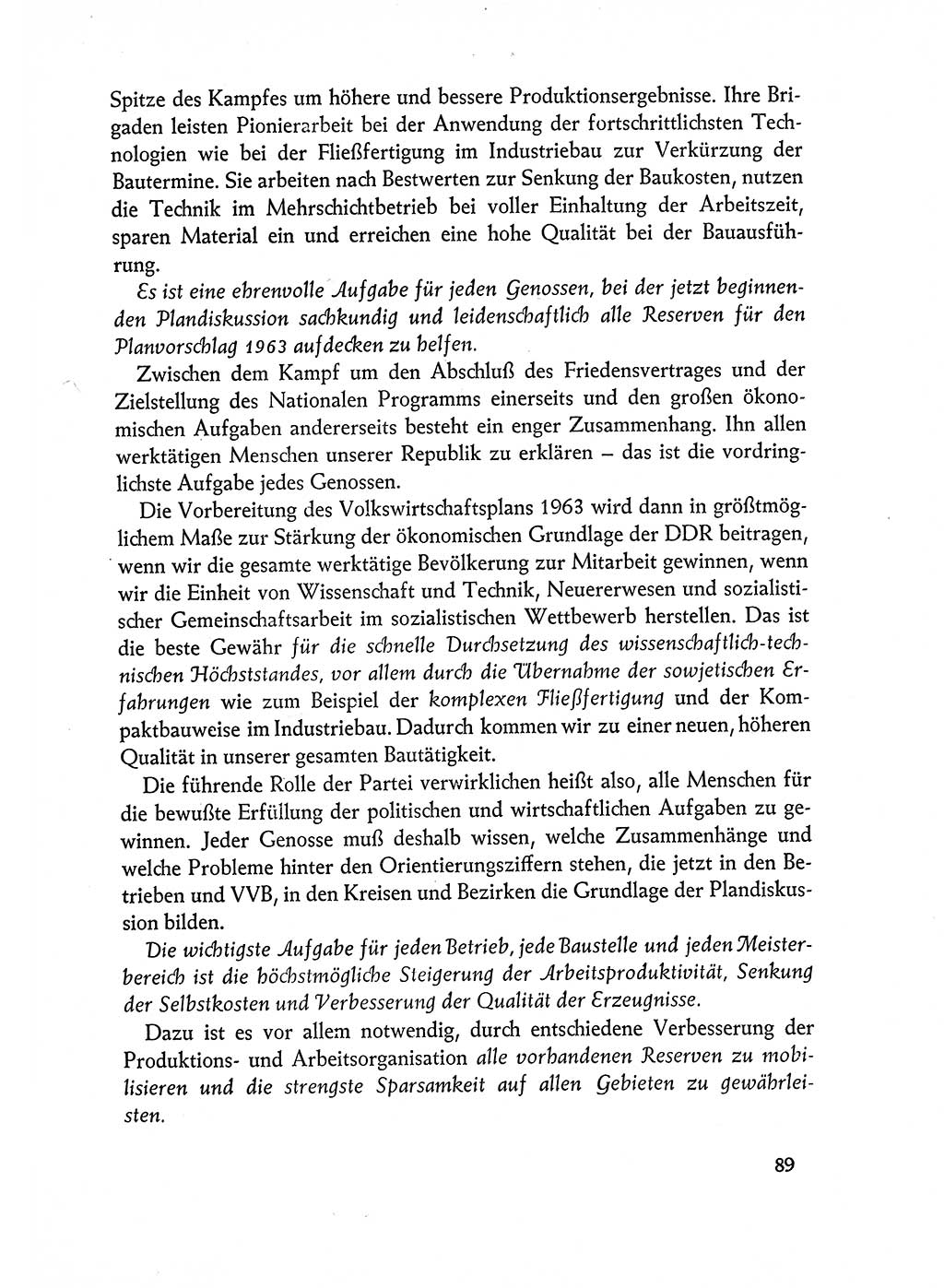 Dokumente der Sozialistischen Einheitspartei Deutschlands (SED) [Deutsche Demokratische Republik (DDR)] 1962-1963, Seite 89 (Dok. SED DDR 1962-1963, S. 89)