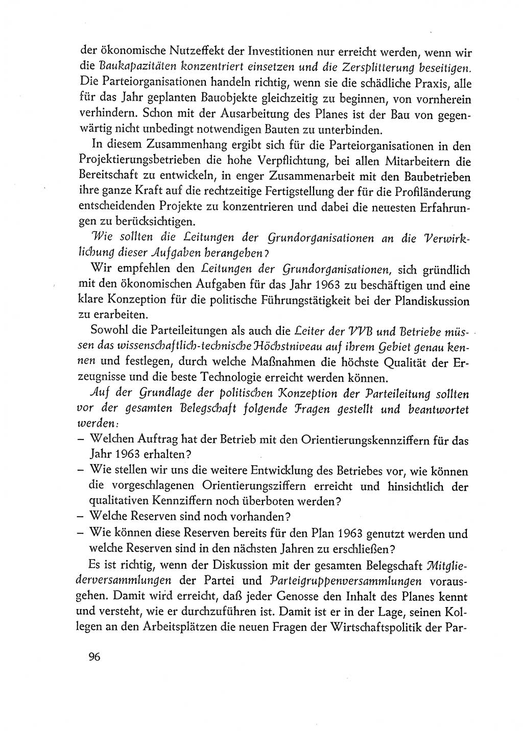Dokumente der Sozialistischen Einheitspartei Deutschlands (SED) [Deutsche Demokratische Republik (DDR)] 1962-1963, Seite 96 (Dok. SED DDR 1962-1963, S. 96)
