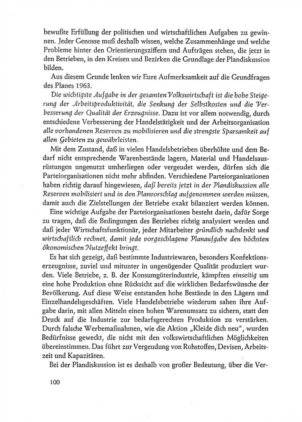 Dokumente der Sozialistischen Einheitspartei Deutschlands (SED) [Deutsche Demokratische Republik (DDR)] 1962-1963, Seite 100 (Dok. SED DDR 1962-1963, S. 100)