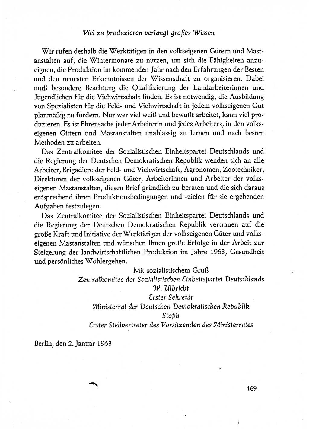 Dokumente der Sozialistischen Einheitspartei Deutschlands (SED) [Deutsche Demokratische Republik (DDR)] 1962-1963, Seite 169 (Dok. SED DDR 1962-1963, S. 169)
