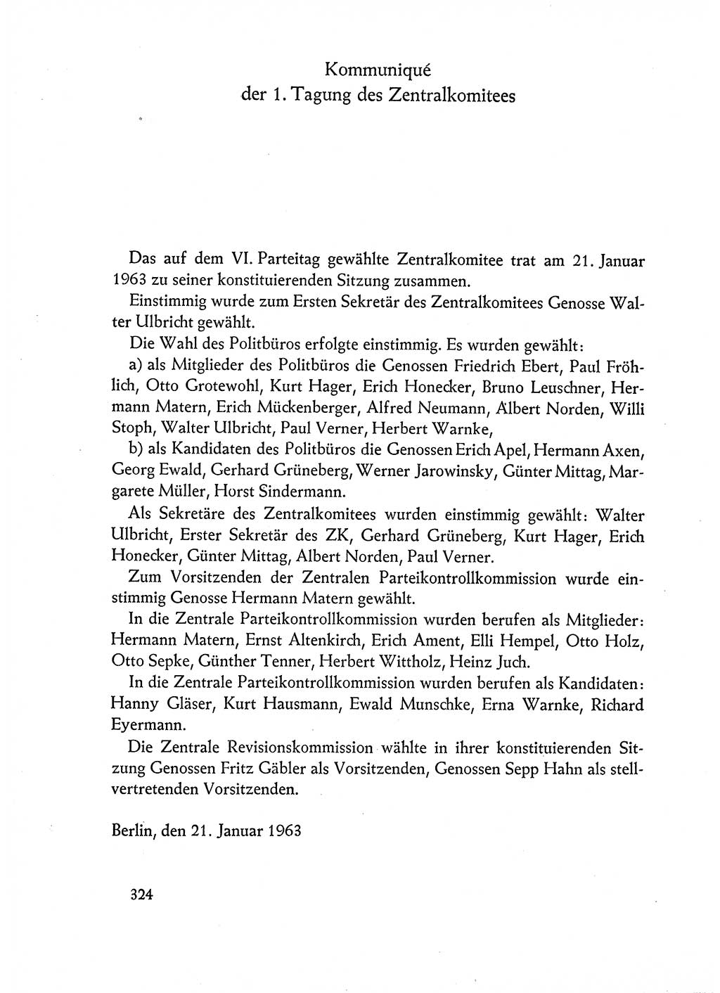 Dokumente der Sozialistischen Einheitspartei Deutschlands (SED) [Deutsche Demokratische Republik (DDR)] 1962-1963, Seite 324 (Dok. SED DDR 1962-1963, S. 324)