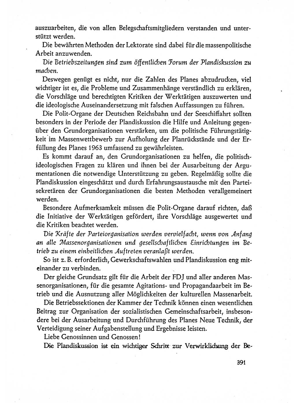 Dokumente der Sozialistischen Einheitspartei Deutschlands (SED) [Deutsche Demokratische Republik (DDR)] 1962-1963, Seite 391 (Dok. SED DDR 1962-1963, S. 391)