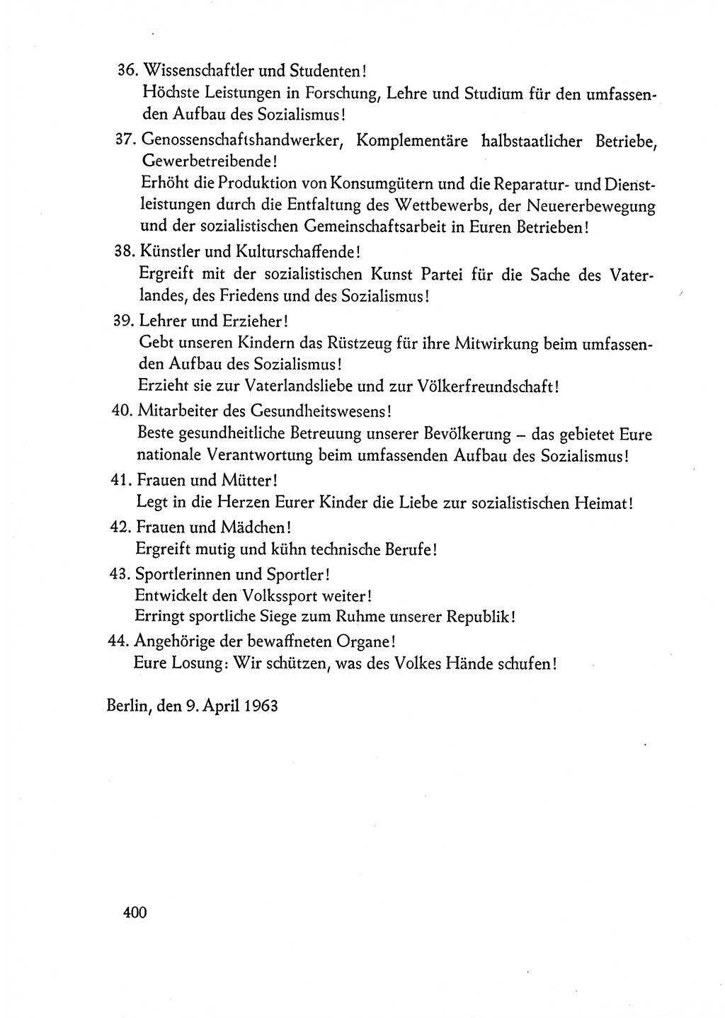 Dokumente der Sozialistischen Einheitspartei Deutschlands (SED) [Deutsche Demokratische Republik (DDR)] 1962-1963, Seite 400 (Dok. SED DDR 1962-1963, S. 400)