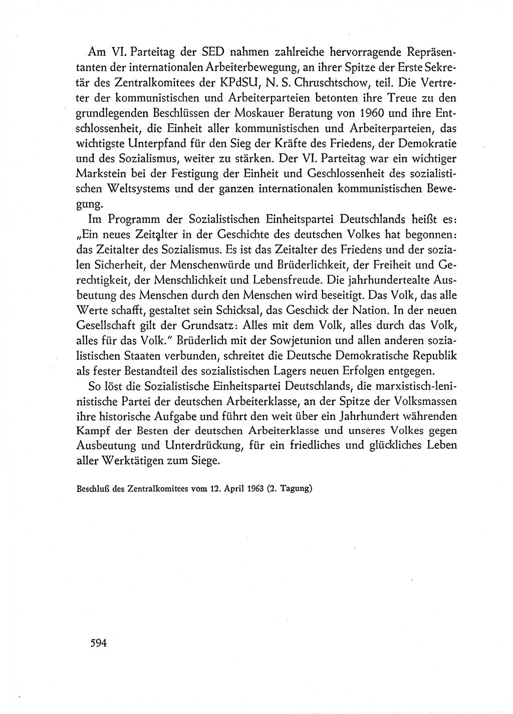Dokumente der Sozialistischen Einheitspartei Deutschlands (SED) [Deutsche Demokratische Republik (DDR)] 1962-1963, Seite 594 (Dok. SED DDR 1962-1963, S. 594)