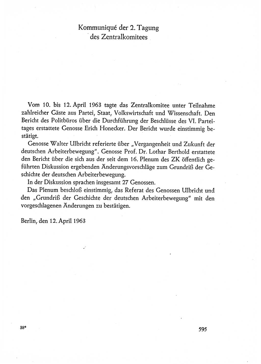 Dokumente der Sozialistischen Einheitspartei Deutschlands (SED) [Deutsche Demokratische Republik (DDR)] 1962-1963, Seite 595 (Dok. SED DDR 1962-1963, S. 595)