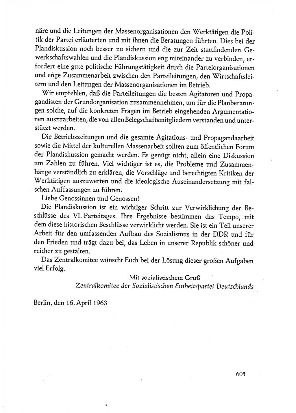 Dokumente der Sozialistischen Einheitspartei Deutschlands (SED) [Deutsche Demokratische Republik (DDR)] 1962-1963, Seite 605 (Dok. SED DDR 1962-1963, S. 605)
