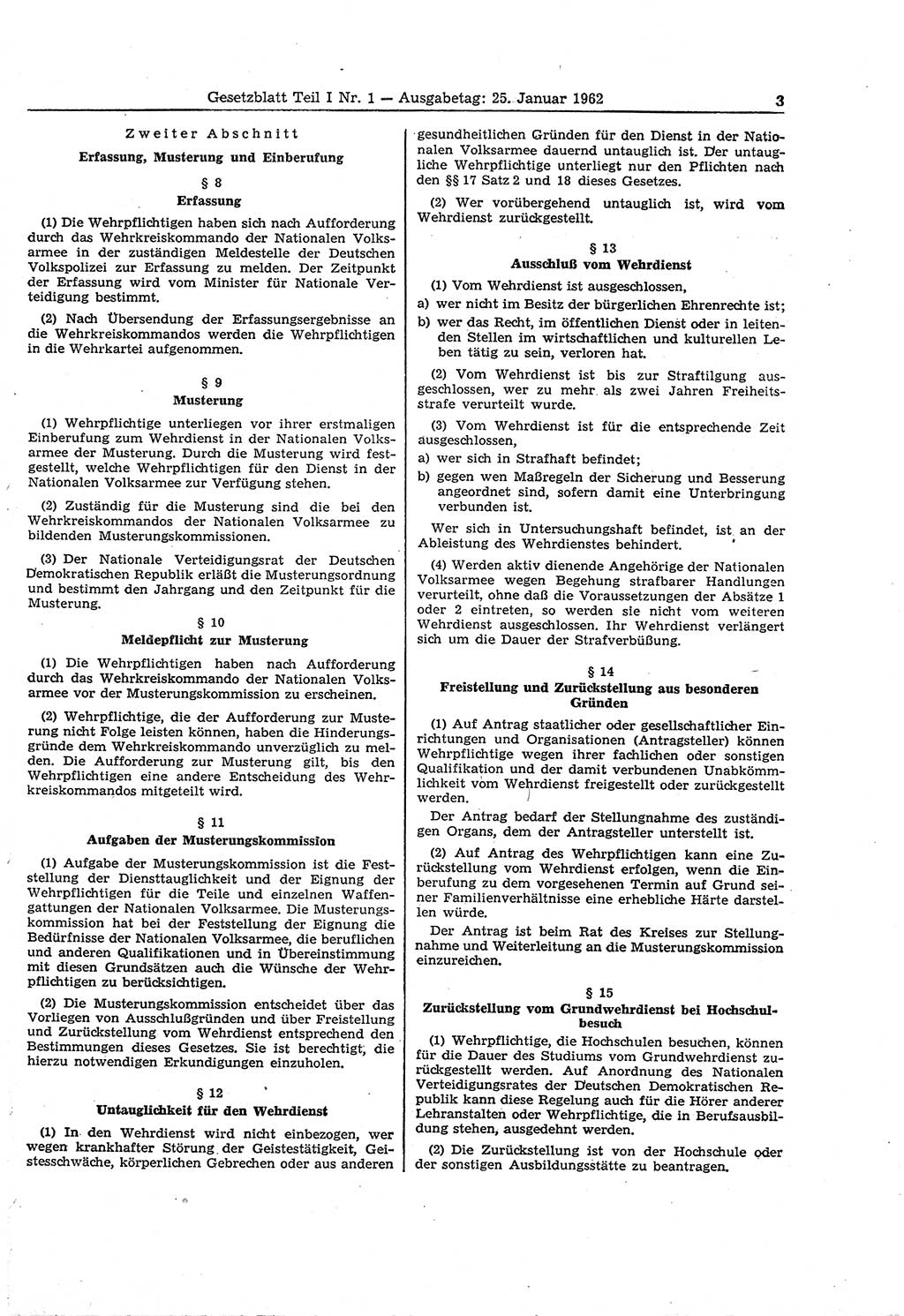Gesetzblatt (GBl.) der Deutschen Demokratischen Republik (DDR) Teil Ⅰ 1962, Seite 3 (GBl. DDR Ⅰ 1962, S. 3)
