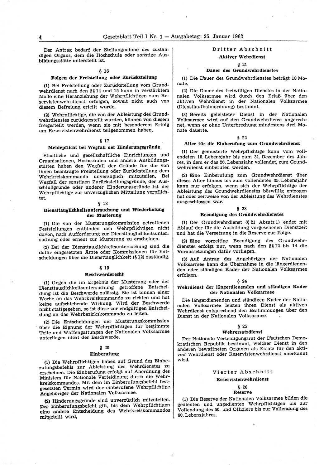 Gesetzblatt (GBl.) der Deutschen Demokratischen Republik (DDR) Teil Ⅰ 1962, Seite 4 (GBl. DDR Ⅰ 1962, S. 4)