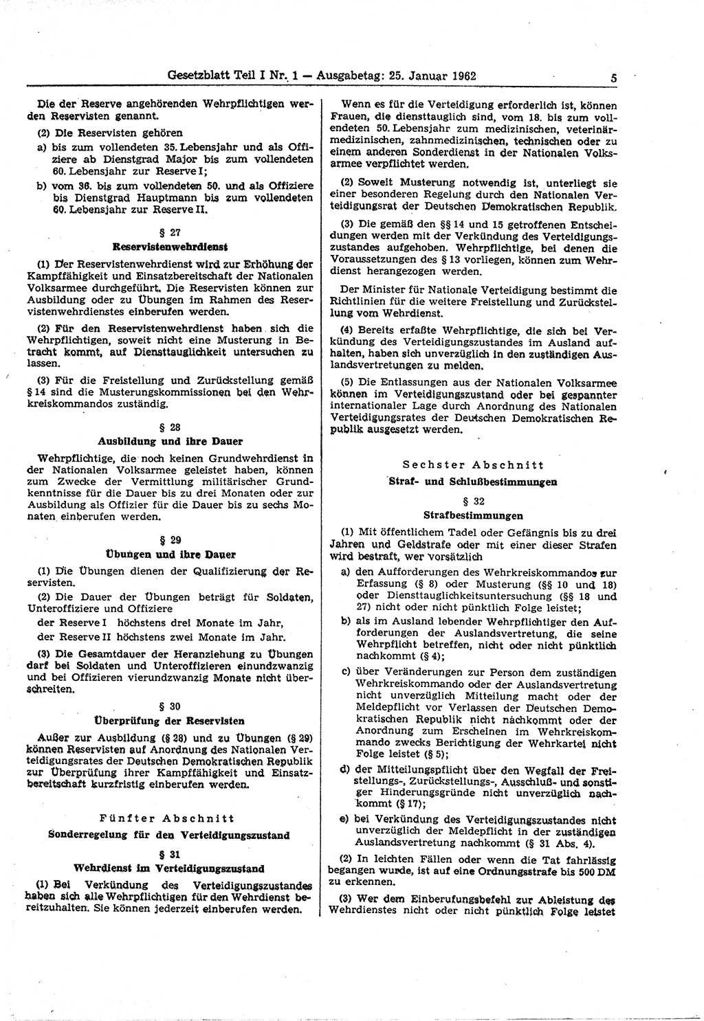 Gesetzblatt (GBl.) der Deutschen Demokratischen Republik (DDR) Teil Ⅰ 1962, Seite 5 (GBl. DDR Ⅰ 1962, S. 5)