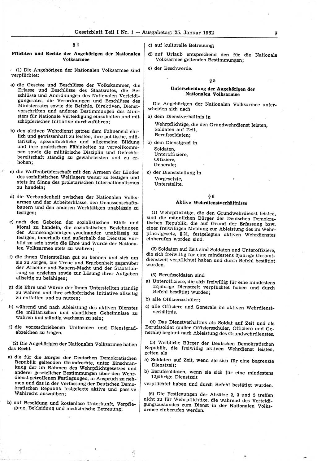 Gesetzblatt (GBl.) der Deutschen Demokratischen Republik (DDR) Teil Ⅰ 1962, Seite 7 (GBl. DDR Ⅰ 1962, S. 7)