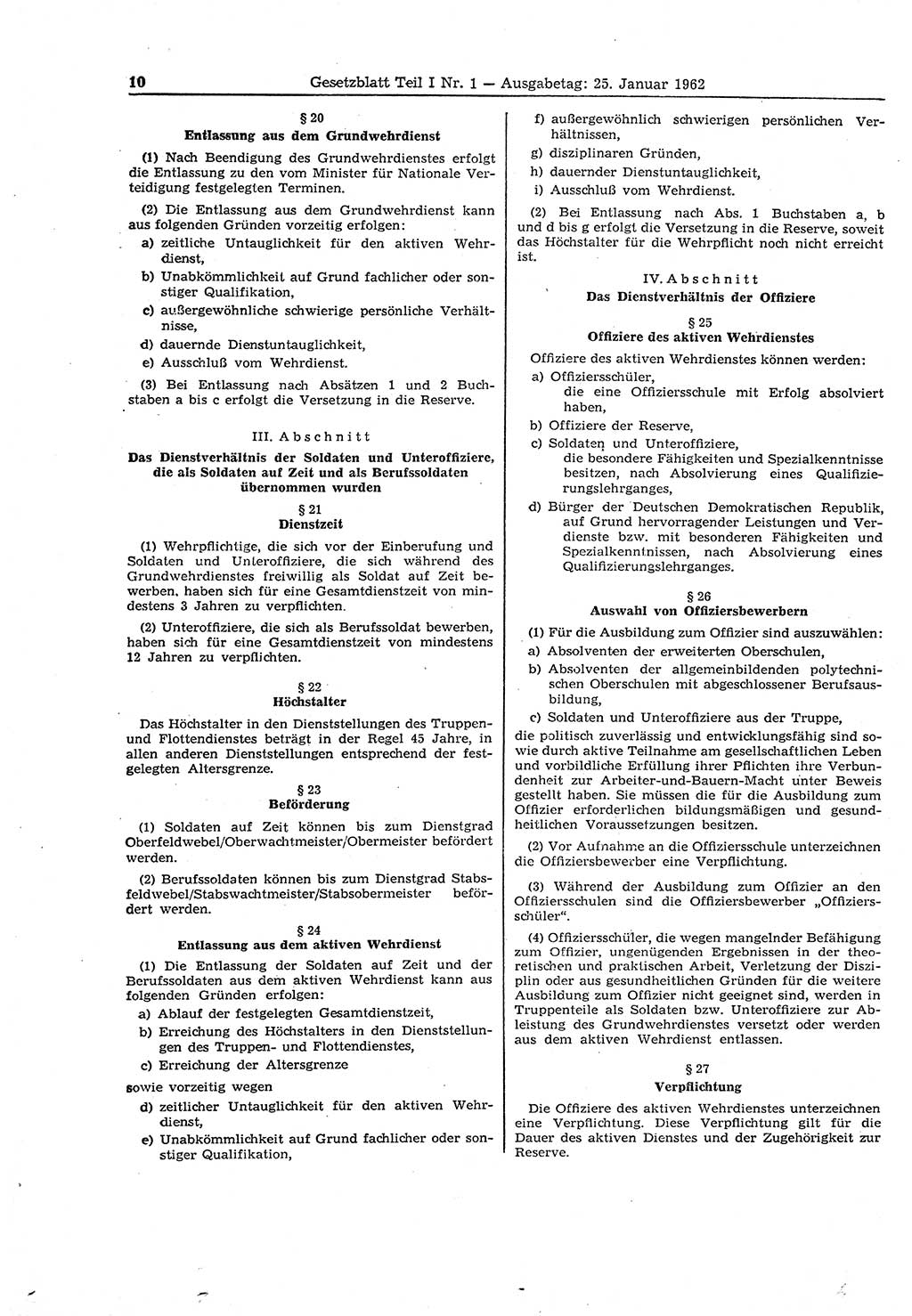 Gesetzblatt (GBl.) der Deutschen Demokratischen Republik (DDR) Teil â… 1962, Seite 10 (GBl. DDR â… 1962, S. 10)