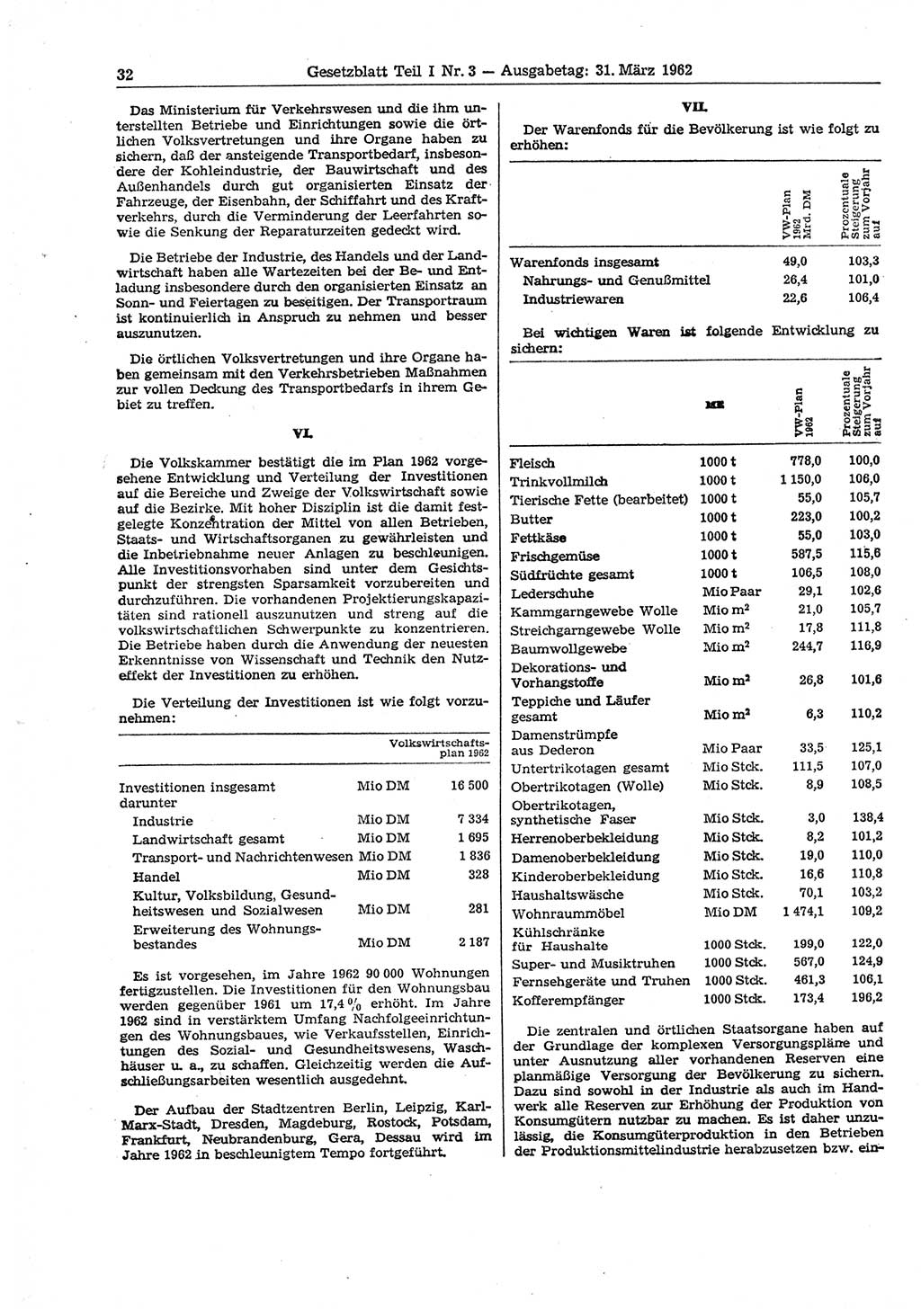 Gesetzblatt (GBl.) der Deutschen Demokratischen Republik (DDR) Teil Ⅰ 1962, Seite 32 (GBl. DDR Ⅰ 1962, S. 32)