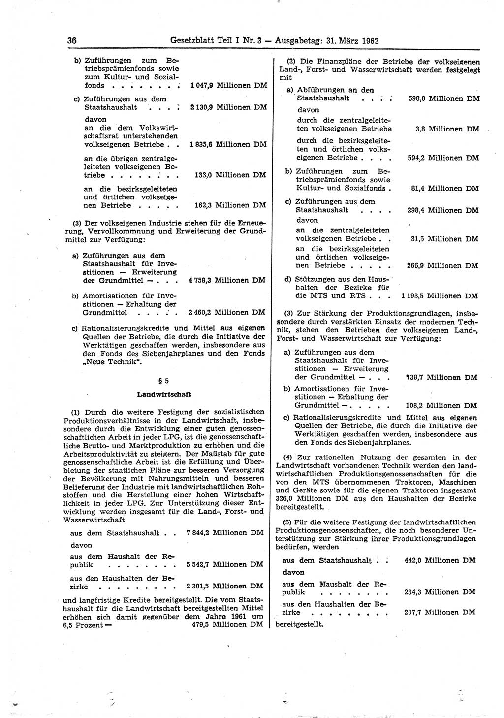 Gesetzblatt (GBl.) der Deutschen Demokratischen Republik (DDR) Teil Ⅰ 1962, Seite 36 (GBl. DDR Ⅰ 1962, S. 36)