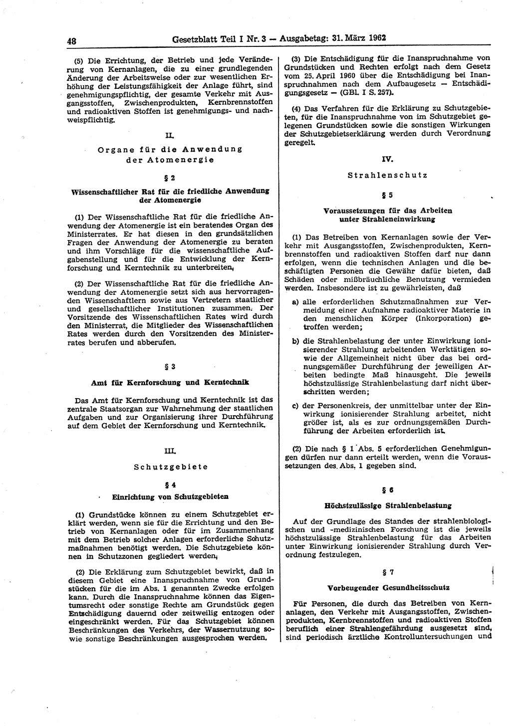 Gesetzblatt (GBl.) der Deutschen Demokratischen Republik (DDR) Teil Ⅰ 1962, Seite 48 (GBl. DDR Ⅰ 1962, S. 48)