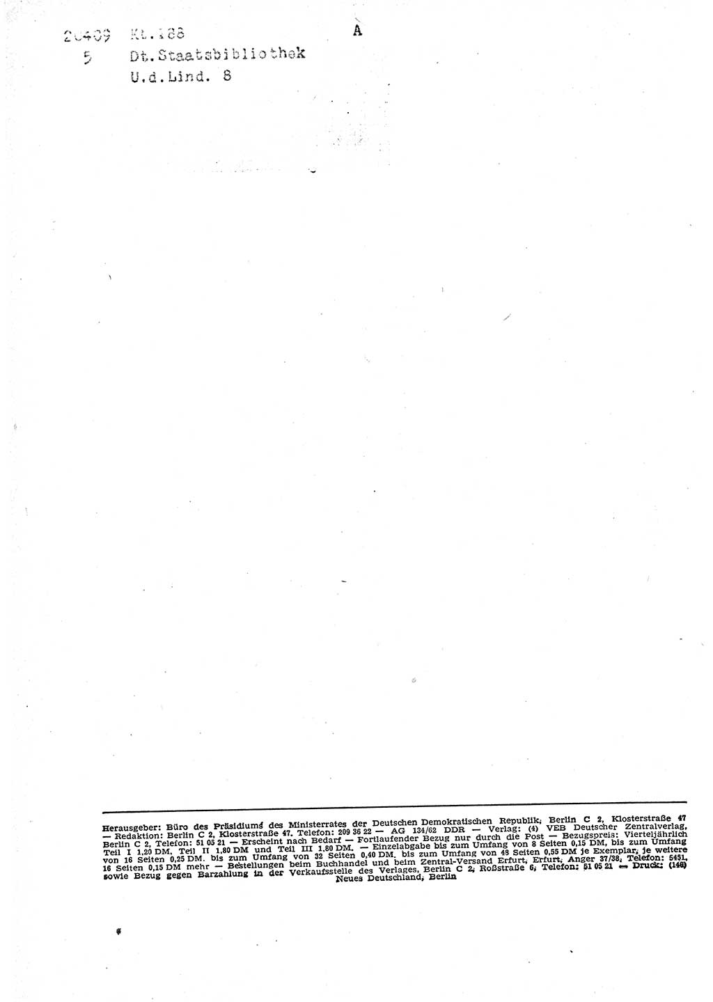 Gesetzblatt (GBl.) der Deutschen Demokratischen Republik (DDR) Teil Ⅰ 1962, Seite 52 (GBl. DDR Ⅰ 1962, S. 52)
