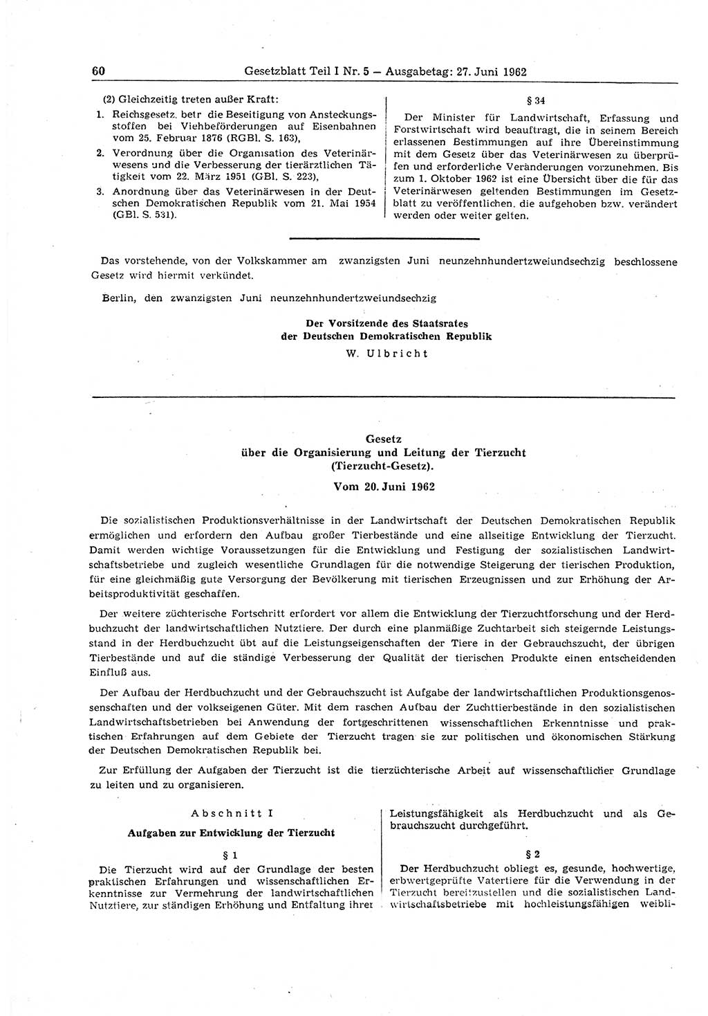 Gesetzblatt (GBl.) der Deutschen Demokratischen Republik (DDR) Teil â… 1962, Seite 60 (GBl. DDR â… 1962, S. 60)