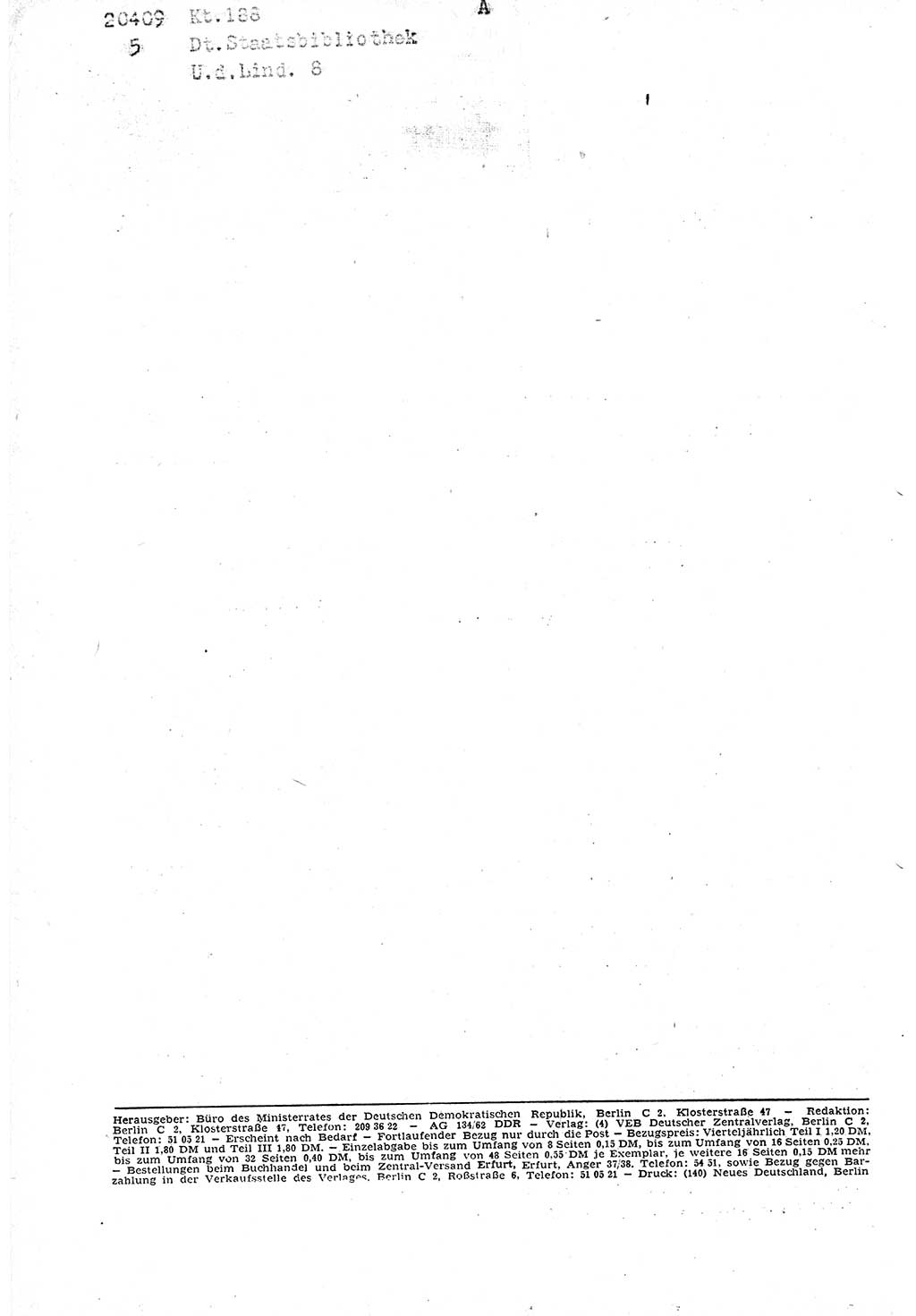 Gesetzblatt (GBl.) der Deutschen Demokratischen Republik (DDR) Teil Ⅰ 1962, Seite 88 (GBl. DDR Ⅰ 1962, S. 88)