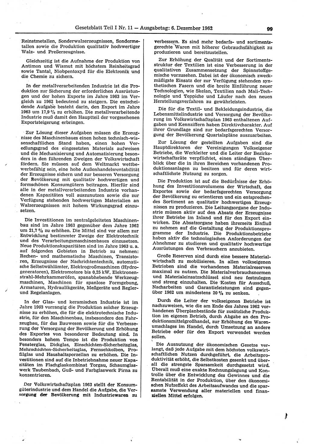 Gesetzblatt (GBl.) der Deutschen Demokratischen Republik (DDR) Teil Ⅰ 1962, Seite 99 (GBl. DDR Ⅰ 1962, S. 99)