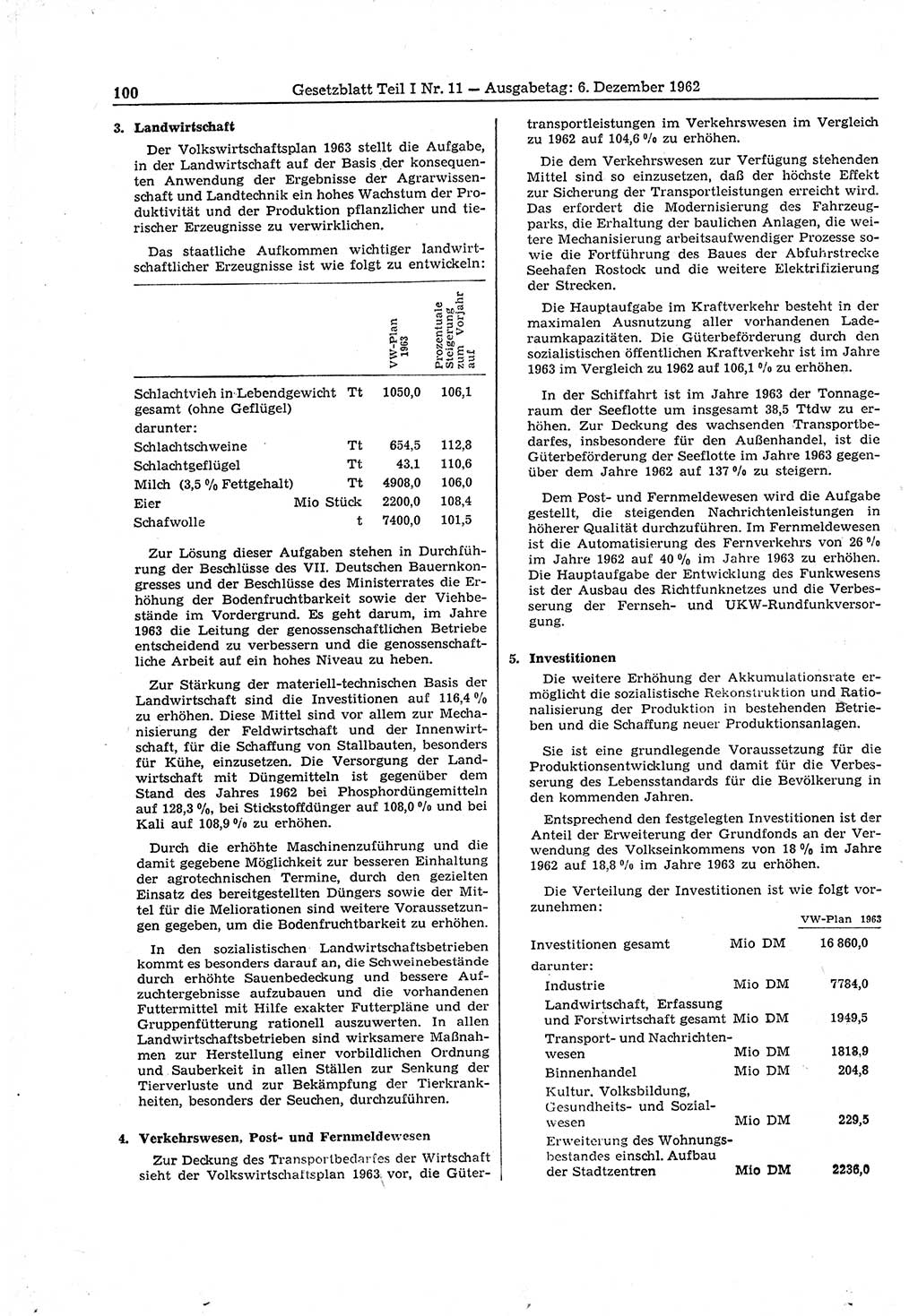 Gesetzblatt (GBl.) der Deutschen Demokratischen Republik (DDR) Teil Ⅰ 1962, Seite 100 (GBl. DDR Ⅰ 1962, S. 100)