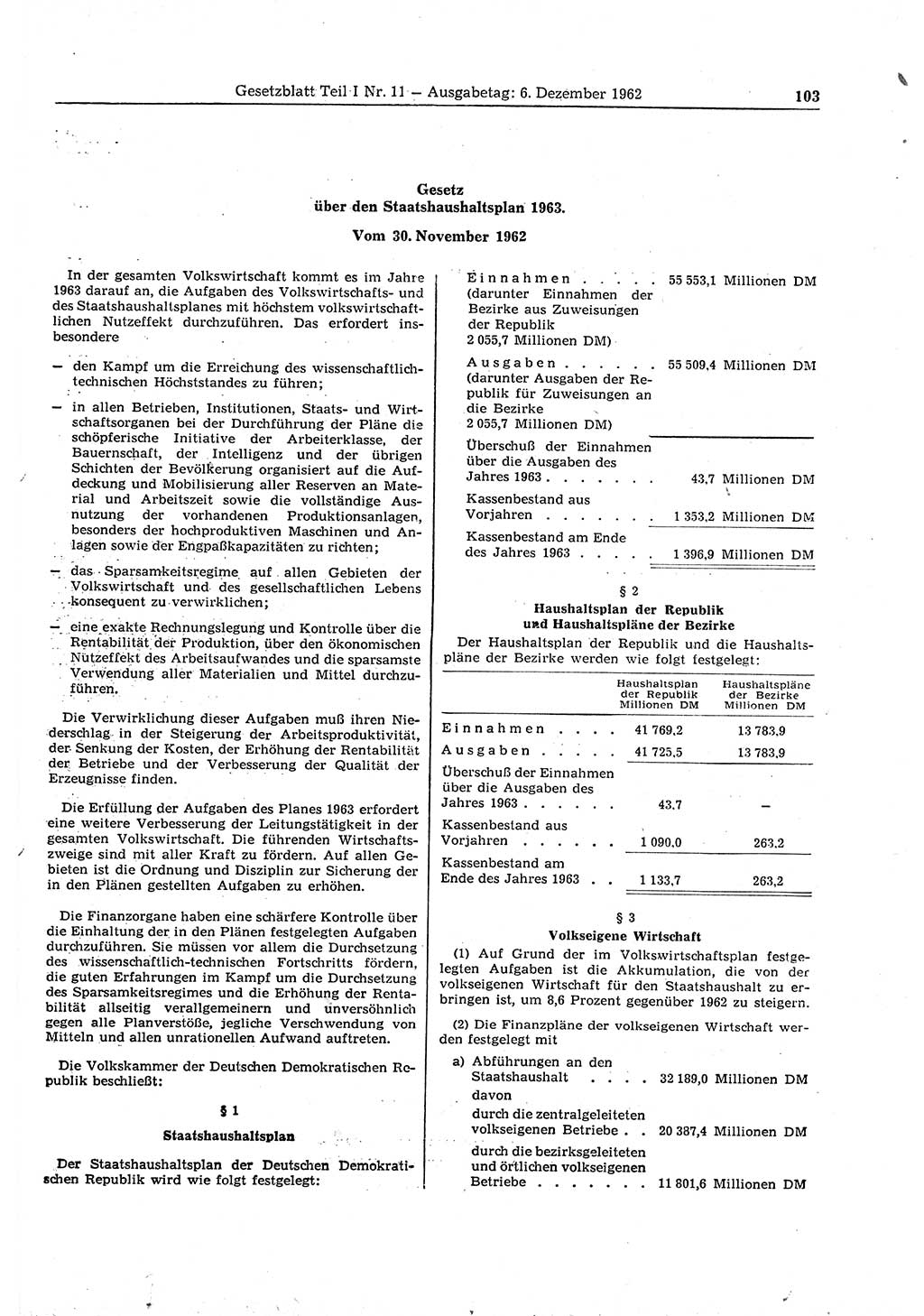 Gesetzblatt (GBl.) der Deutschen Demokratischen Republik (DDR) Teil Ⅰ 1962, Seite 103 (GBl. DDR Ⅰ 1962, S. 103)