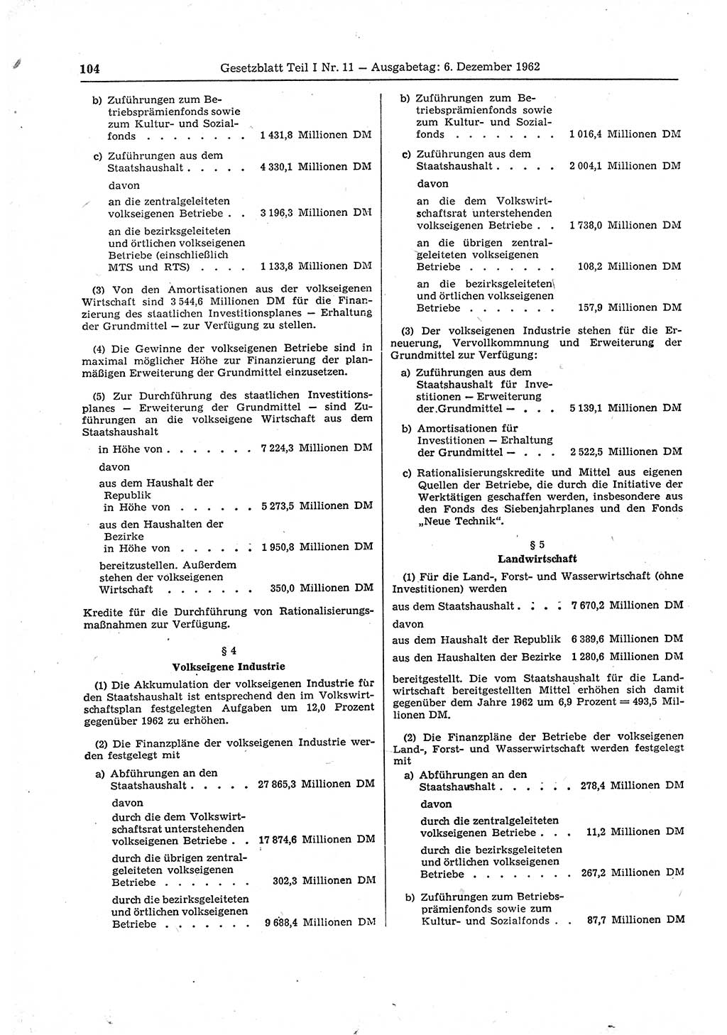 Gesetzblatt (GBl.) der Deutschen Demokratischen Republik (DDR) Teil Ⅰ 1962, Seite 104 (GBl. DDR Ⅰ 1962, S. 104)