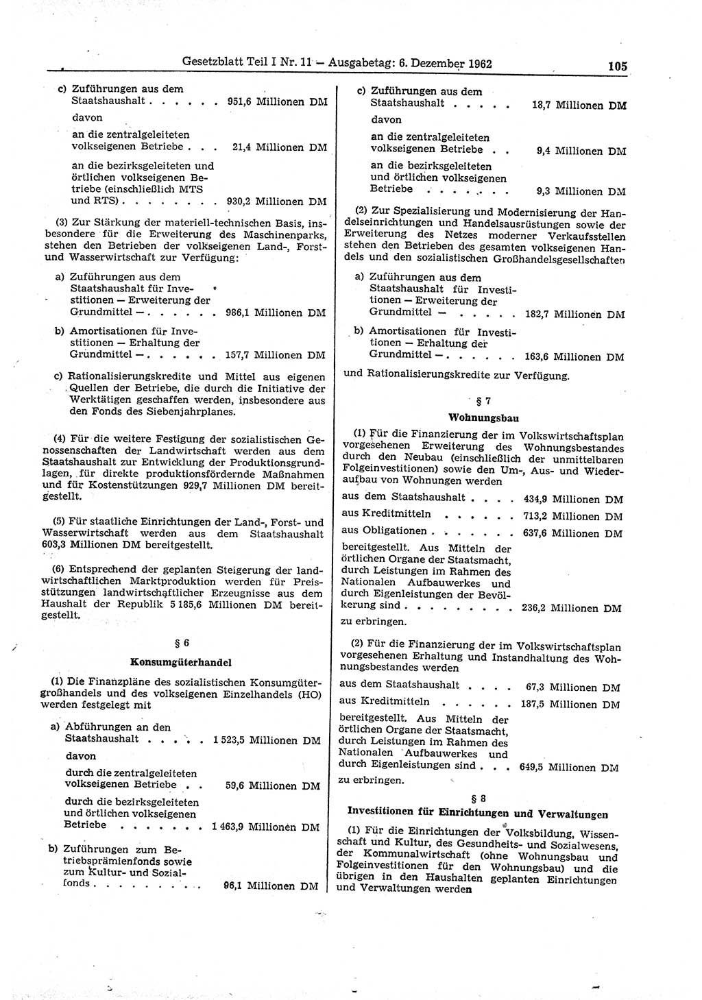 Gesetzblatt (GBl.) der Deutschen Demokratischen Republik (DDR) Teil Ⅰ 1962, Seite 105 (GBl. DDR Ⅰ 1962, S. 105)