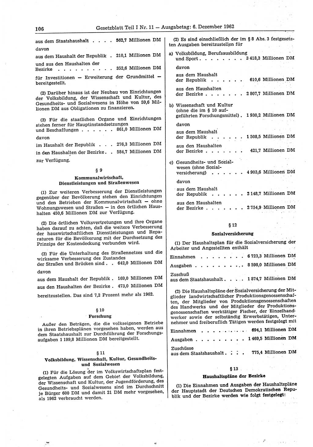 Gesetzblatt (GBl.) der Deutschen Demokratischen Republik (DDR) Teil Ⅰ 1962, Seite 106 (GBl. DDR Ⅰ 1962, S. 106)