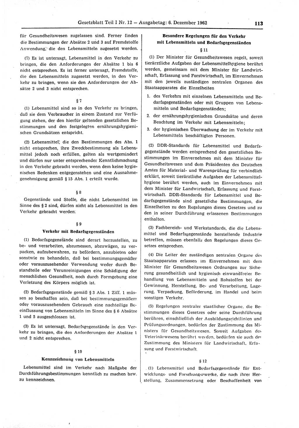 Gesetzblatt (GBl.) der Deutschen Demokratischen Republik (DDR) Teil Ⅰ 1962, Seite 113 (GBl. DDR Ⅰ 1962, S. 113)