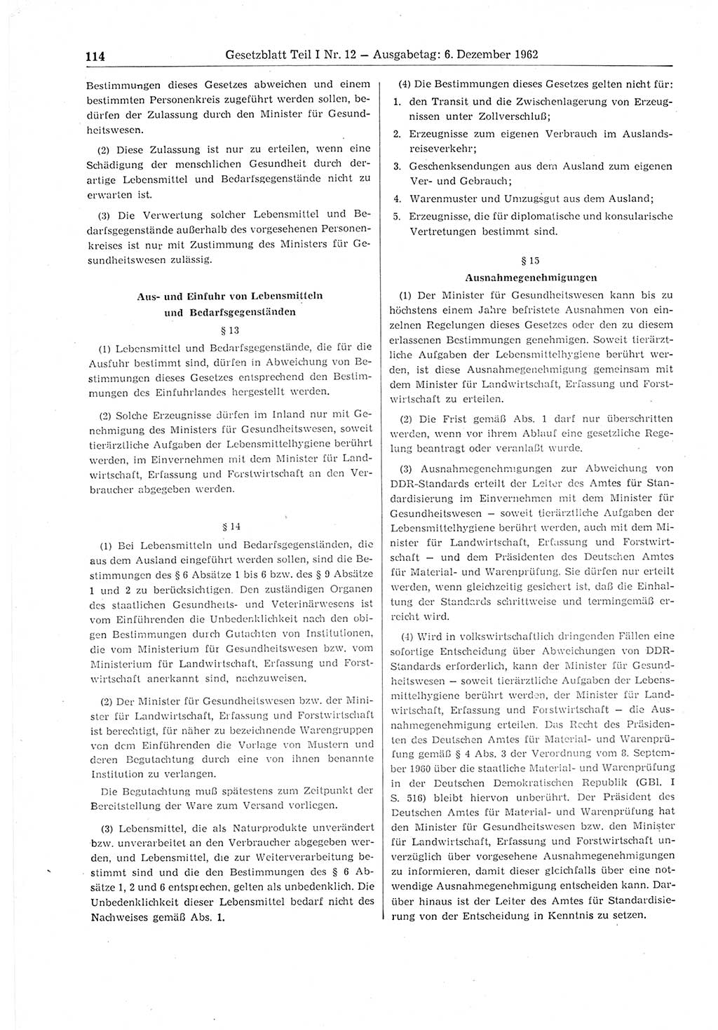 Gesetzblatt (GBl.) der Deutschen Demokratischen Republik (DDR) Teil Ⅰ 1962, Seite 114 (GBl. DDR Ⅰ 1962, S. 114)