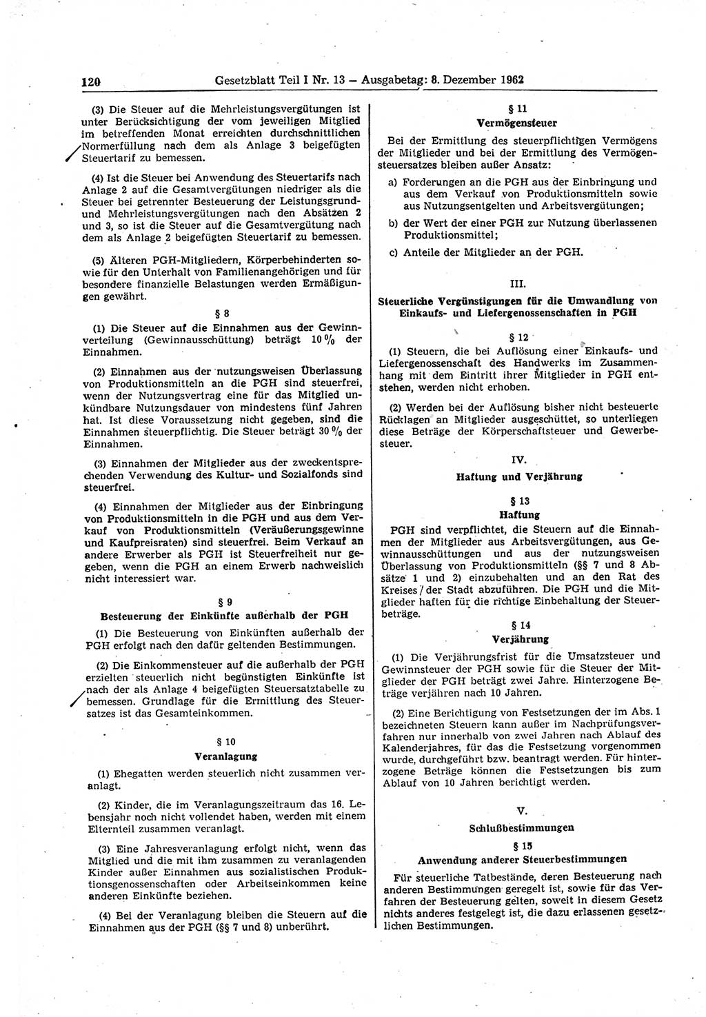 Gesetzblatt (GBl.) der Deutschen Demokratischen Republik (DDR) Teil Ⅰ 1962, Seite 120 (GBl. DDR Ⅰ 1962, S. 120)