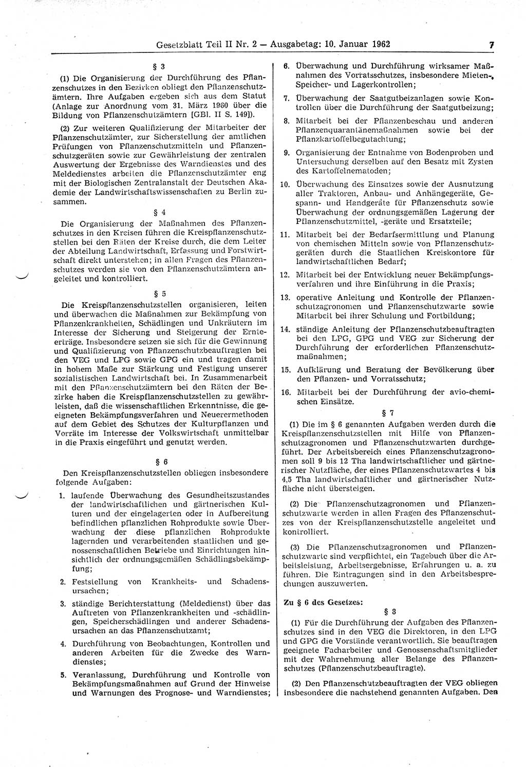 Gesetzblatt (GBl.) der Deutschen Demokratischen Republik (DDR) Teil ⅠⅠ 1962, Seite 7 (GBl. DDR ⅠⅠ 1962, S. 7)