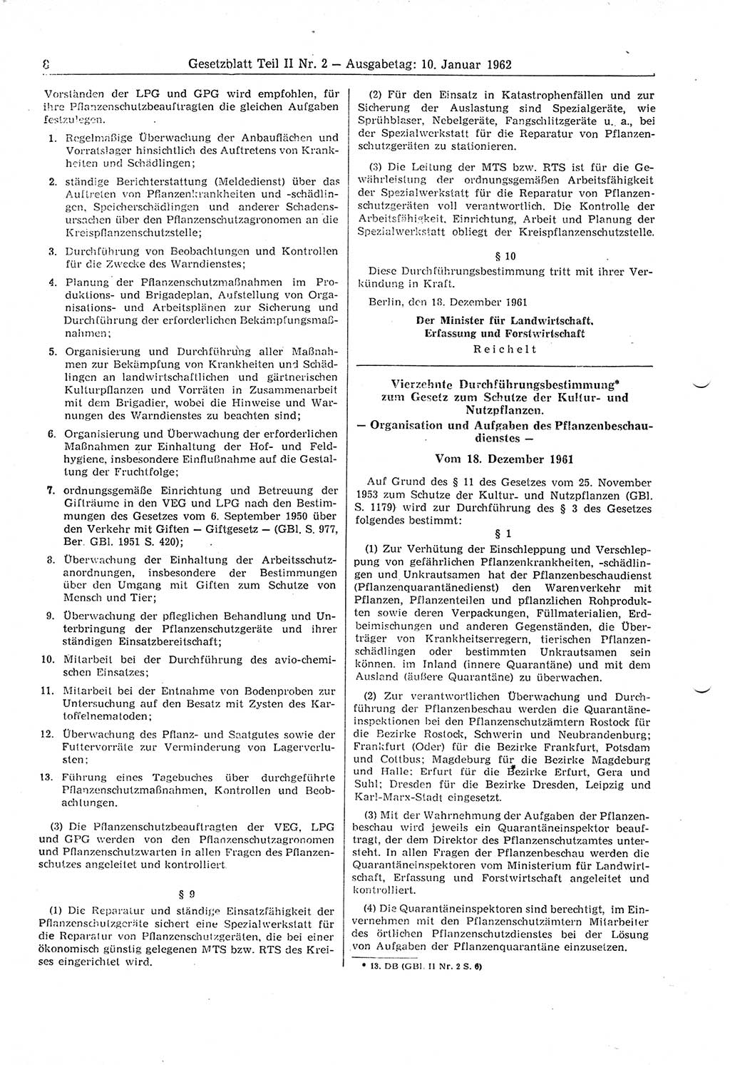 Gesetzblatt (GBl.) der Deutschen Demokratischen Republik (DDR) Teil ⅠⅠ 1962, Seite 8 (GBl. DDR ⅠⅠ 1962, S. 8)