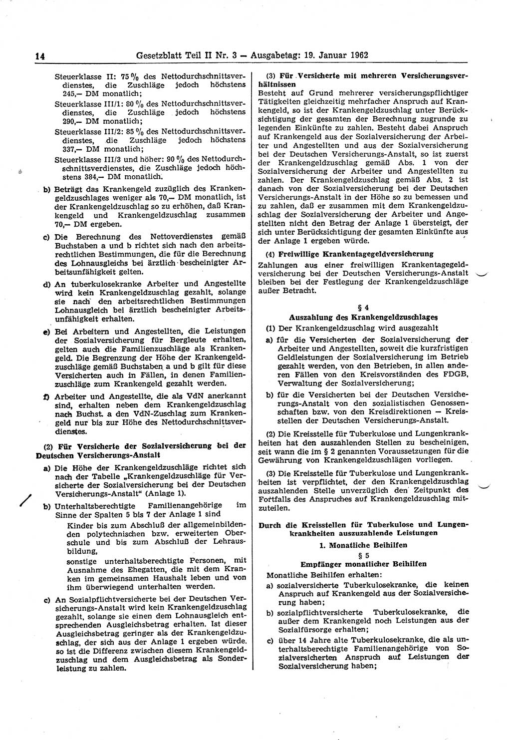 Gesetzblatt (GBl.) der Deutschen Demokratischen Republik (DDR) Teil ⅠⅠ 1962, Seite 14 (GBl. DDR ⅠⅠ 1962, S. 14)
