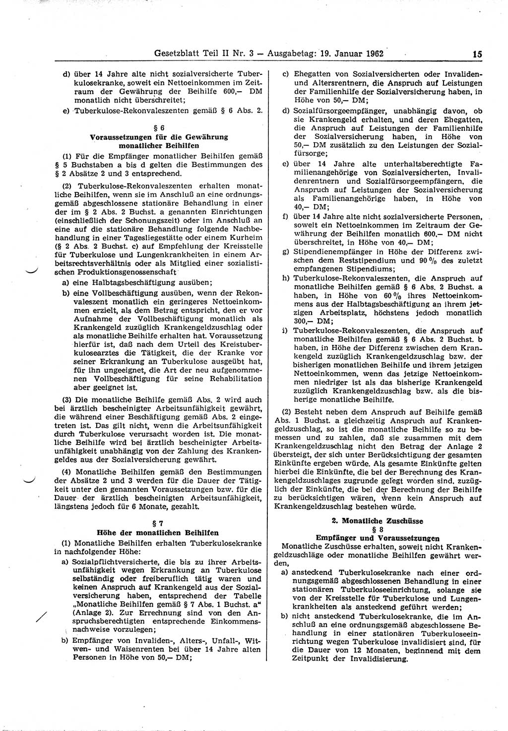 Gesetzblatt (GBl.) der Deutschen Demokratischen Republik (DDR) Teil ⅠⅠ 1962, Seite 15 (GBl. DDR ⅠⅠ 1962, S. 15)