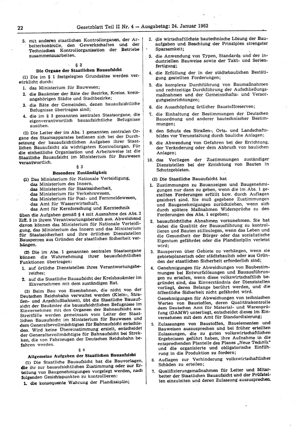 Gesetzblatt (GBl.) der Deutschen Demokratischen Republik (DDR) Teil ⅠⅠ 1962, Seite 22 (GBl. DDR ⅠⅠ 1962, S. 22)