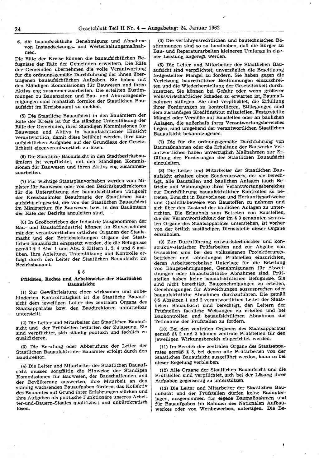 Gesetzblatt (GBl.) der Deutschen Demokratischen Republik (DDR) Teil ⅠⅠ 1962, Seite 24 (GBl. DDR ⅠⅠ 1962, S. 24)