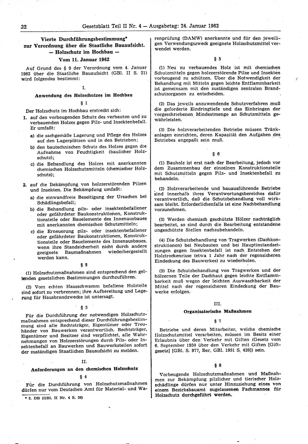 Gesetzblatt (GBl.) der Deutschen Demokratischen Republik (DDR) Teil ⅠⅠ 1962, Seite 32 (GBl. DDR ⅠⅠ 1962, S. 32)