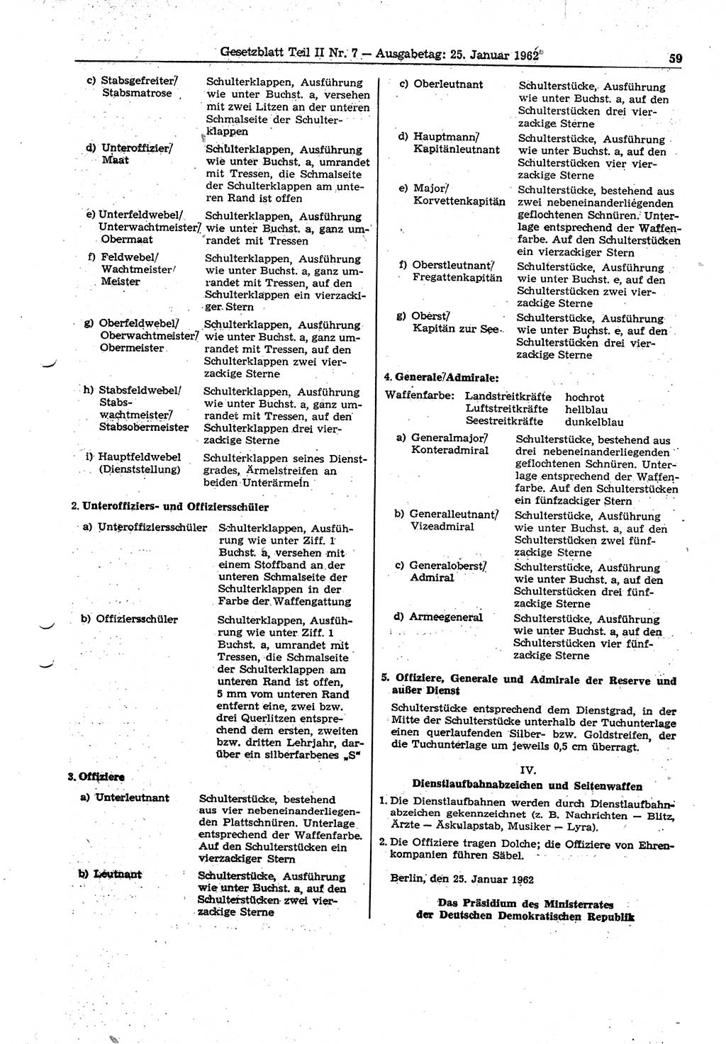 Gesetzblatt (GBl.) der Deutschen Demokratischen Republik (DDR) Teil ⅠⅠ 1962, Seite 59 (GBl. DDR ⅠⅠ 1962, S. 59)