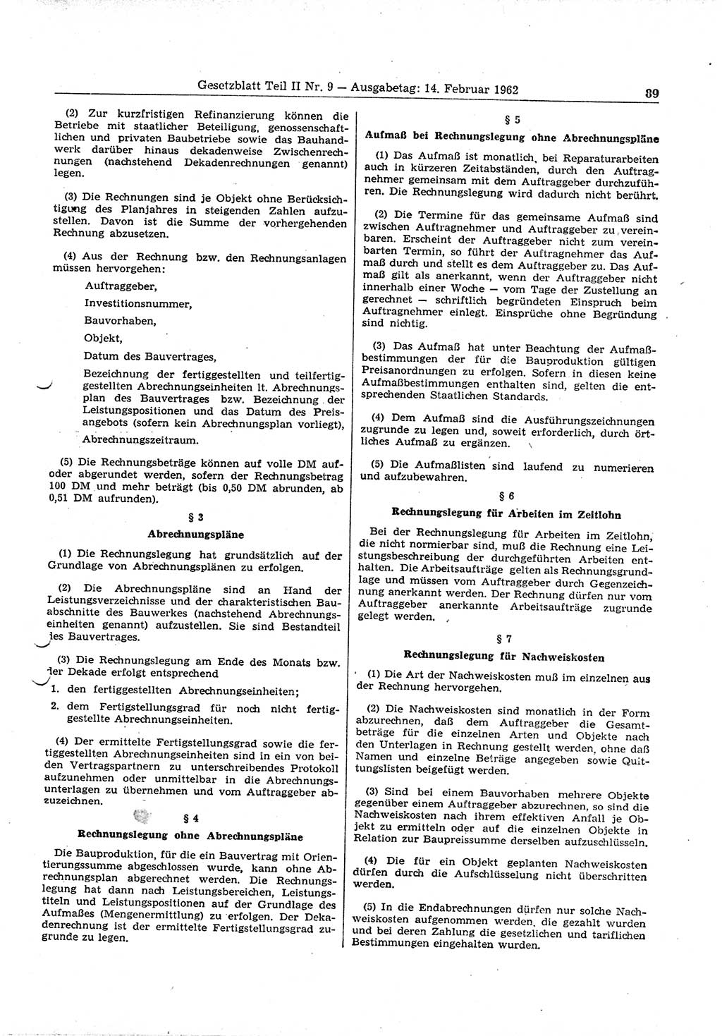 Gesetzblatt (GBl.) der Deutschen Demokratischen Republik (DDR) Teil ⅠⅠ 1962, Seite 89 (GBl. DDR ⅠⅠ 1962, S. 89)