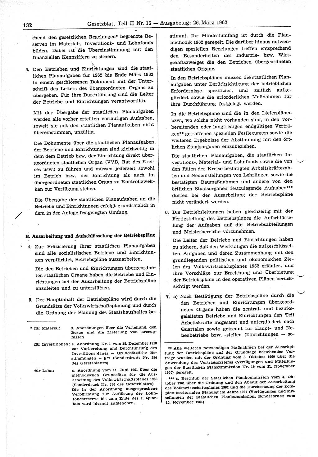 Gesetzblatt (GBl.) der Deutschen Demokratischen Republik (DDR) Teil ⅠⅠ 1962, Seite 132 (GBl. DDR ⅠⅠ 1962, S. 132)