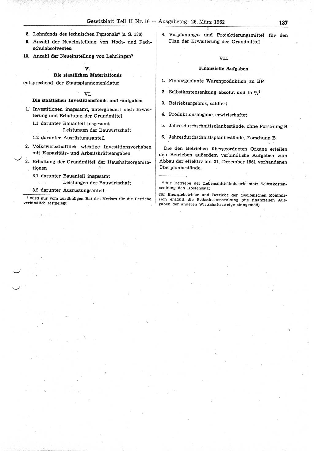 Gesetzblatt (GBl.) der Deutschen Demokratischen Republik (DDR) Teil ⅠⅠ 1962, Seite 137 (GBl. DDR ⅠⅠ 1962, S. 137)