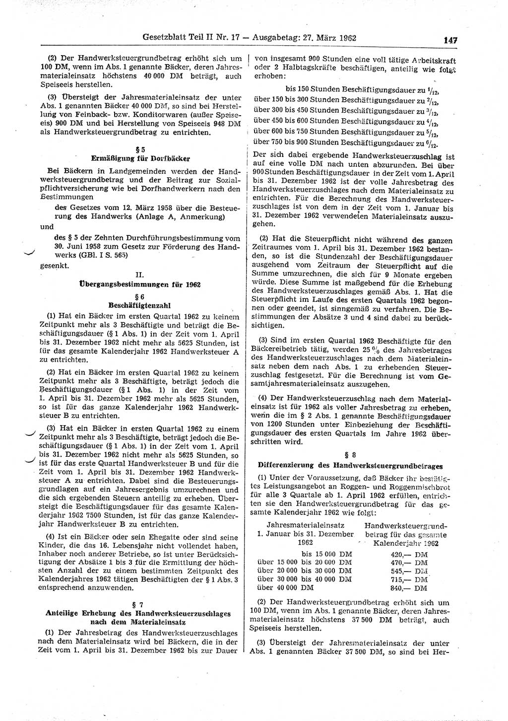 Gesetzblatt (GBl.) der Deutschen Demokratischen Republik (DDR) Teil ⅠⅠ 1962, Seite 147 (GBl. DDR ⅠⅠ 1962, S. 147)