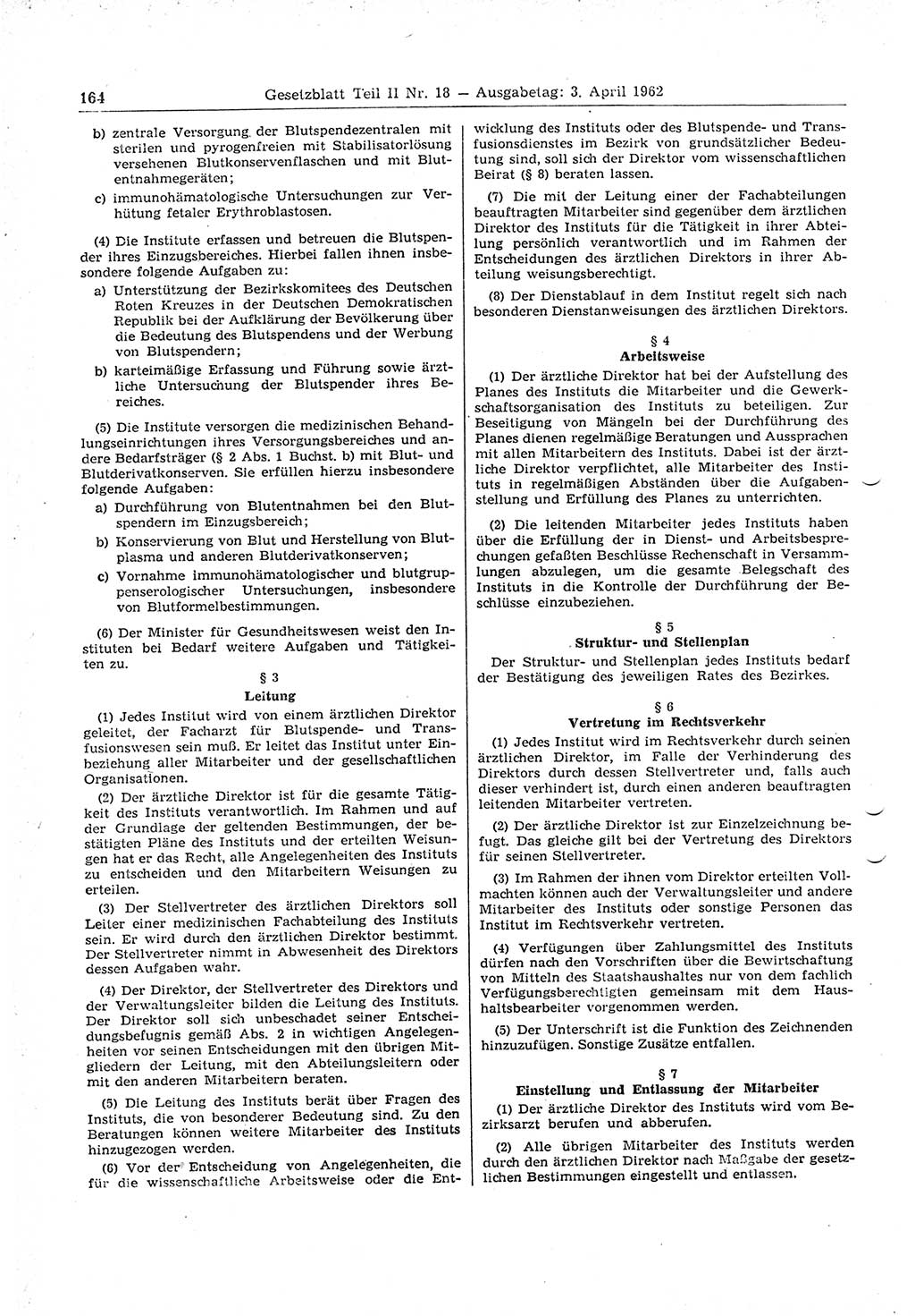 Gesetzblatt (GBl.) der Deutschen Demokratischen Republik (DDR) Teil â… â… 1962, Seite 164 (GBl. DDR â… â… 1962, S. 164)