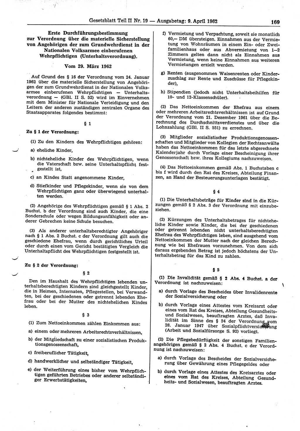 Gesetzblatt (GBl.) der Deutschen Demokratischen Republik (DDR) Teil ⅠⅠ 1962, Seite 169 (GBl. DDR ⅠⅠ 1962, S. 169)