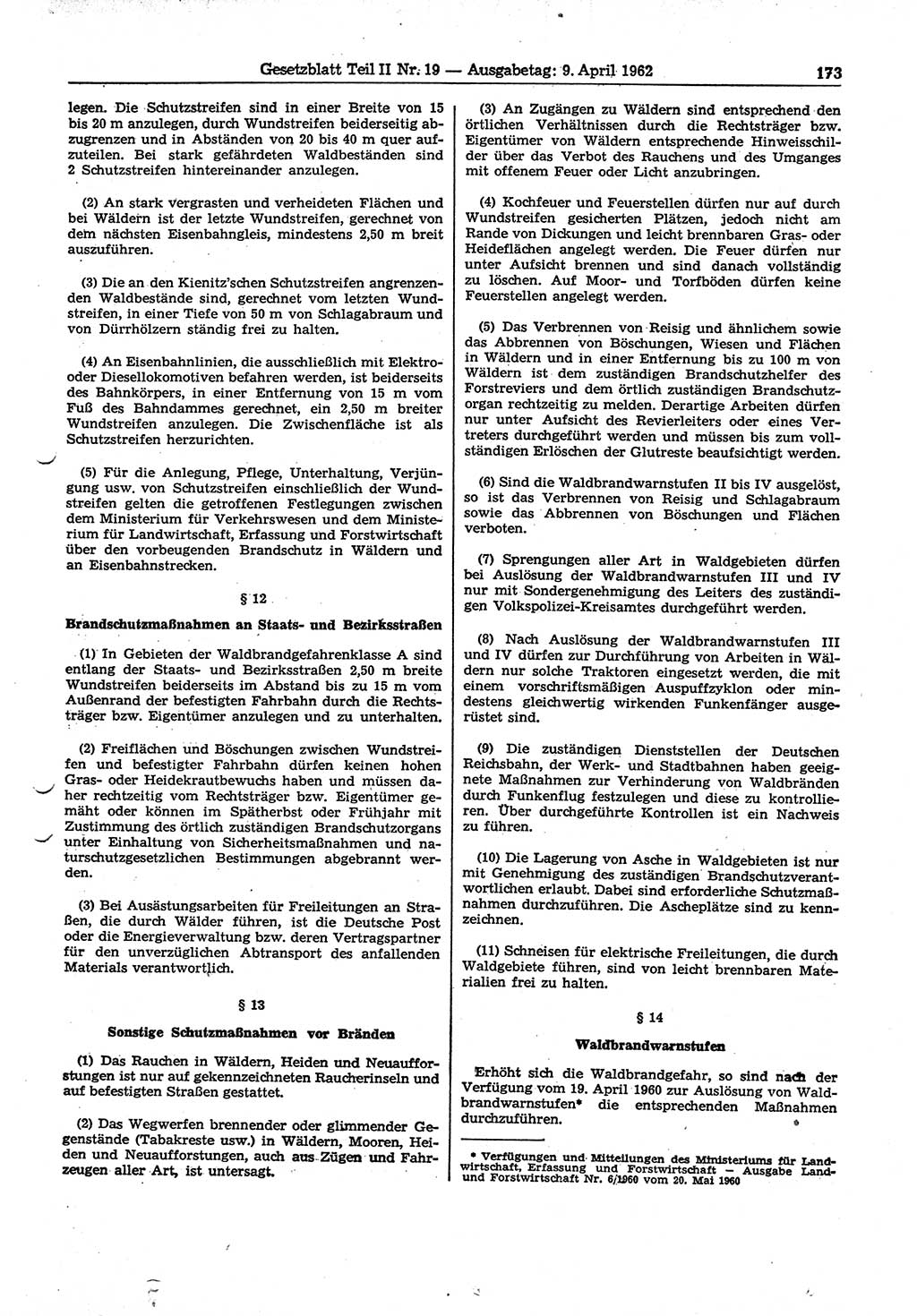 Gesetzblatt (GBl.) der Deutschen Demokratischen Republik (DDR) Teil ⅠⅠ 1962, Seite 173 (GBl. DDR ⅠⅠ 1962, S. 173)