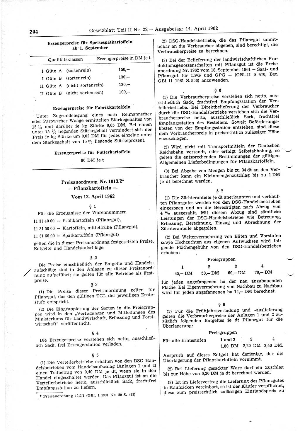 Gesetzblatt (GBl.) der Deutschen Demokratischen Republik (DDR) Teil ⅠⅠ 1962, Seite 204 (GBl. DDR ⅠⅠ 1962, S. 204)