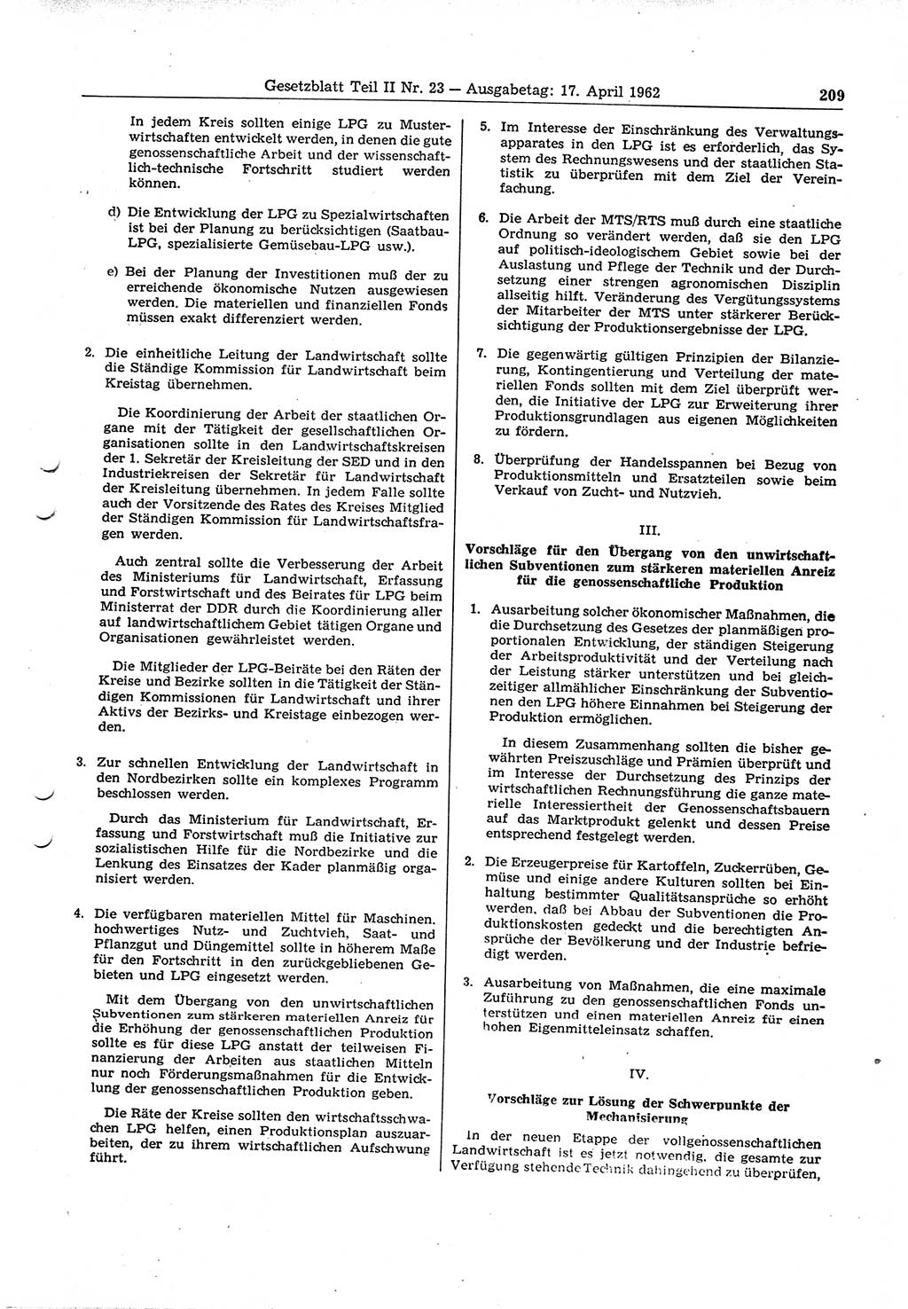 Gesetzblatt (GBl.) der Deutschen Demokratischen Republik (DDR) Teil ⅠⅠ 1962, Seite 209 (GBl. DDR ⅠⅠ 1962, S. 209)