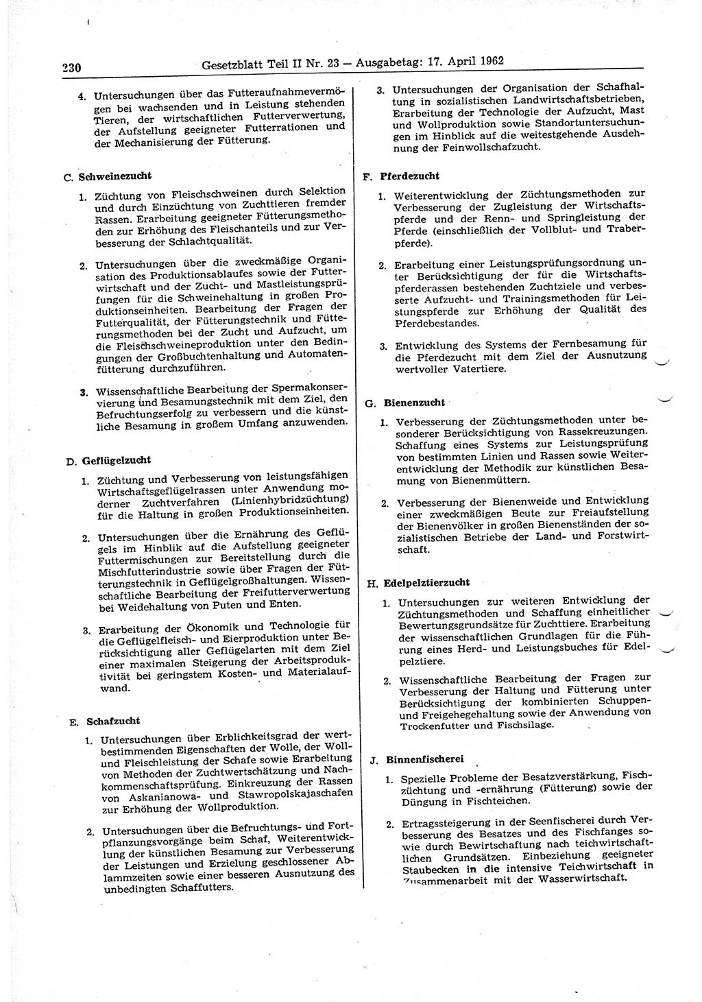Gesetzblatt (GBl.) der Deutschen Demokratischen Republik (DDR) Teil ⅠⅠ 1962, Seite 230 (GBl. DDR ⅠⅠ 1962, S. 230)